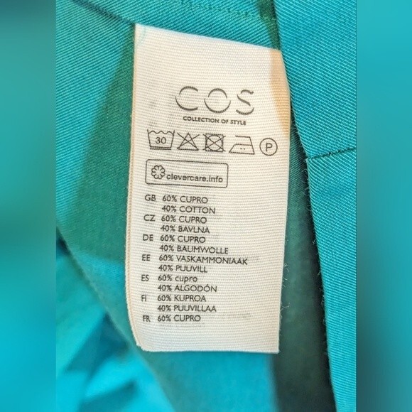 COS Jade Green Mock Cowl Neck Short Sleeve midi dress pockets size Large EU 42 - Picture 6 of 8